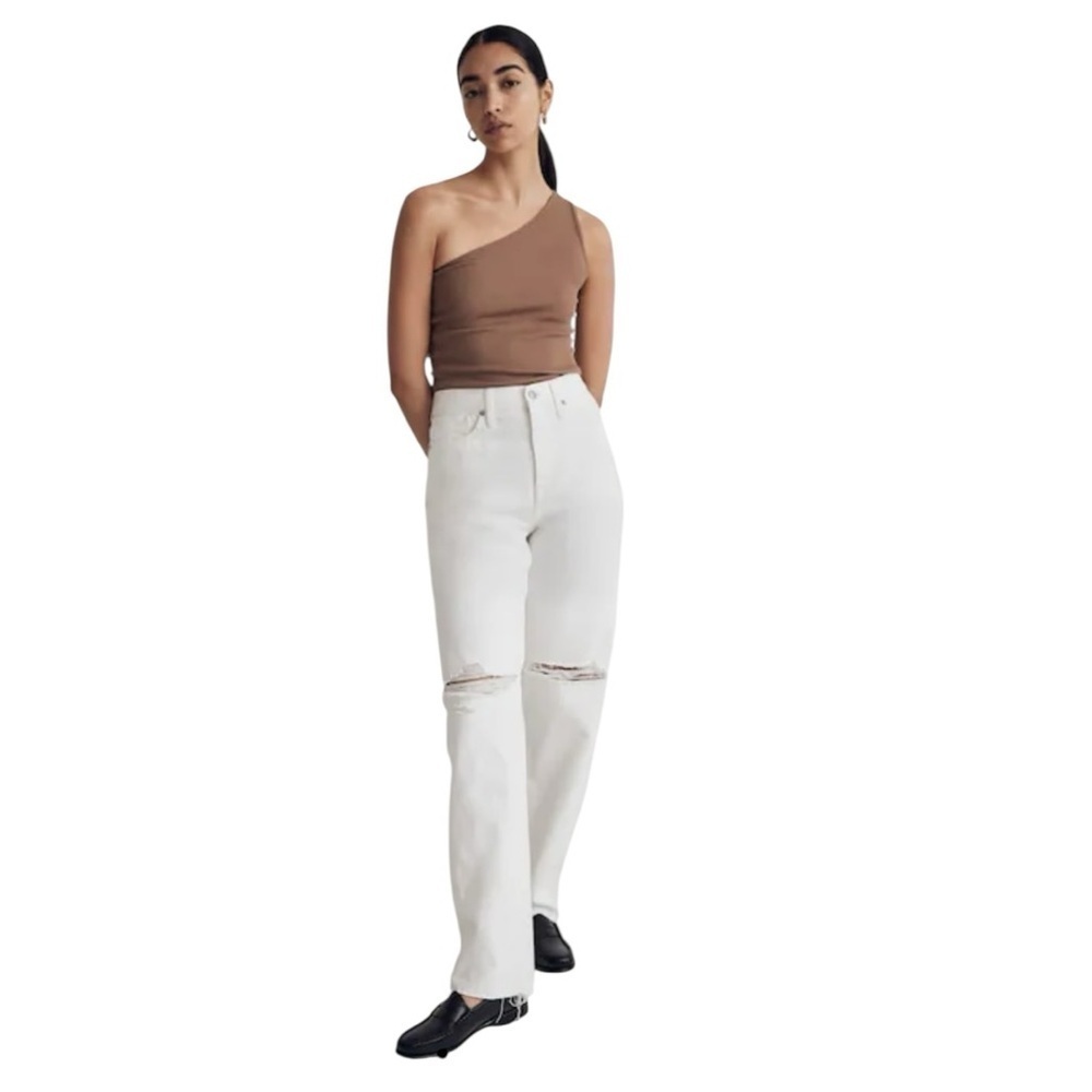 Madewell - NWT Petite Baggy Straight Jeans Women's White Distressed Jeans Sz 28P - Picture 10 of 10